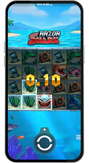 Stor vinst i Razor Shark slot med hajsymboler på hjulen