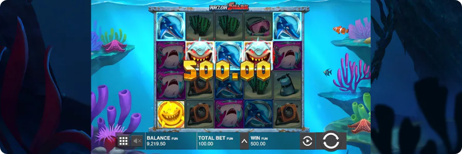 Wild-symbolen i Razor Shark slot med vinst på 500,00